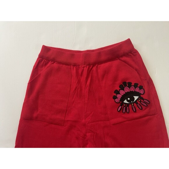 Red Embroidered Eye Motif Sweatshirt And Pants With Pockets Size Small No Tags - Picture 7 of 14